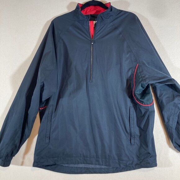 Footjoy FJ Dryjoys Jacket Men L Black/Red 1/2 Zip Golf Performance Pullover Rain - Picture 1 of 12
